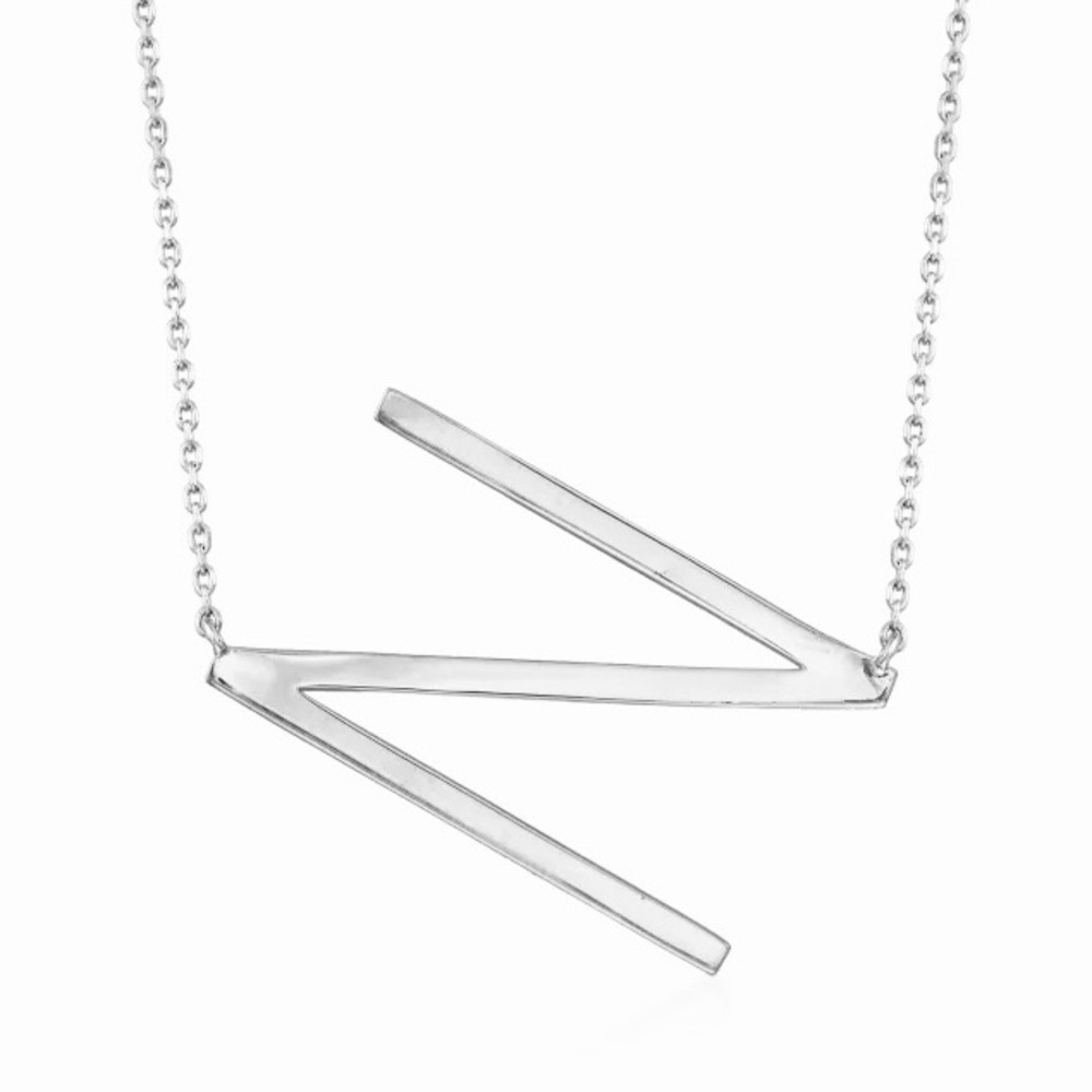 Large Silver Thin Initial Letter Necklace Charm Link N